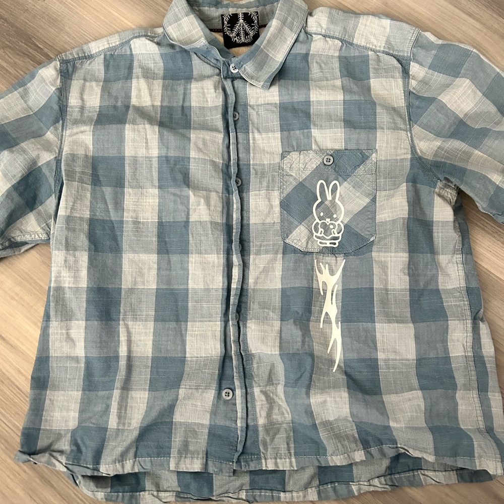 Blue Checkered Kids Shirt with Bunny Patch Custom by Dylan